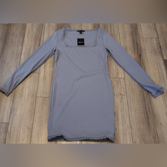 Forever 21 Periwinkle Ribbed Knit Square Neck Pullover Dress L HOCO Lagenlook - Picture 12 of 12